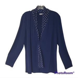 Susan Garver Premier Women's (M) Open Blouse Navy with Polka Dot Built-In Scarf